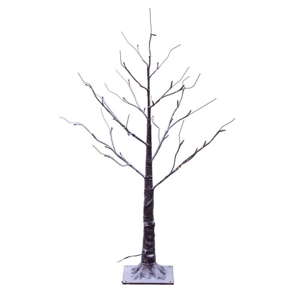 Primrue Vickerman LED Brown Frosted Twig Tree 36'' Faux Tree in